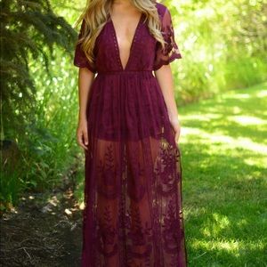 Deep V-Neck Lace Maxi Romper